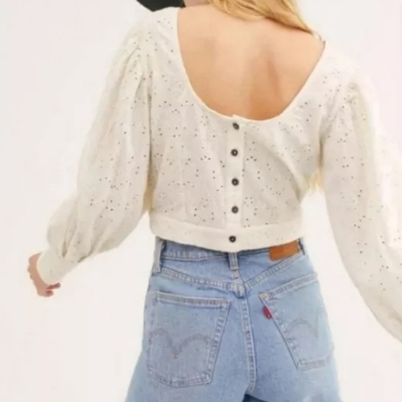Free People Petunia Eyelet Puff Sleeve Blouse - Picture 1 of 5